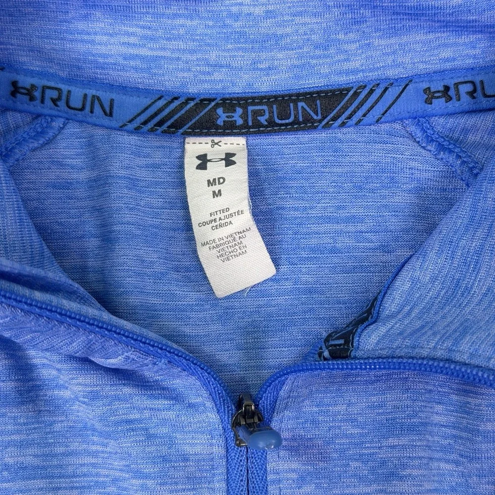 Under Armour Shirt Womens Medium Blue Heathered Long Sleeve 1/4 Zip Run Fittted - Picture 4 of 11
